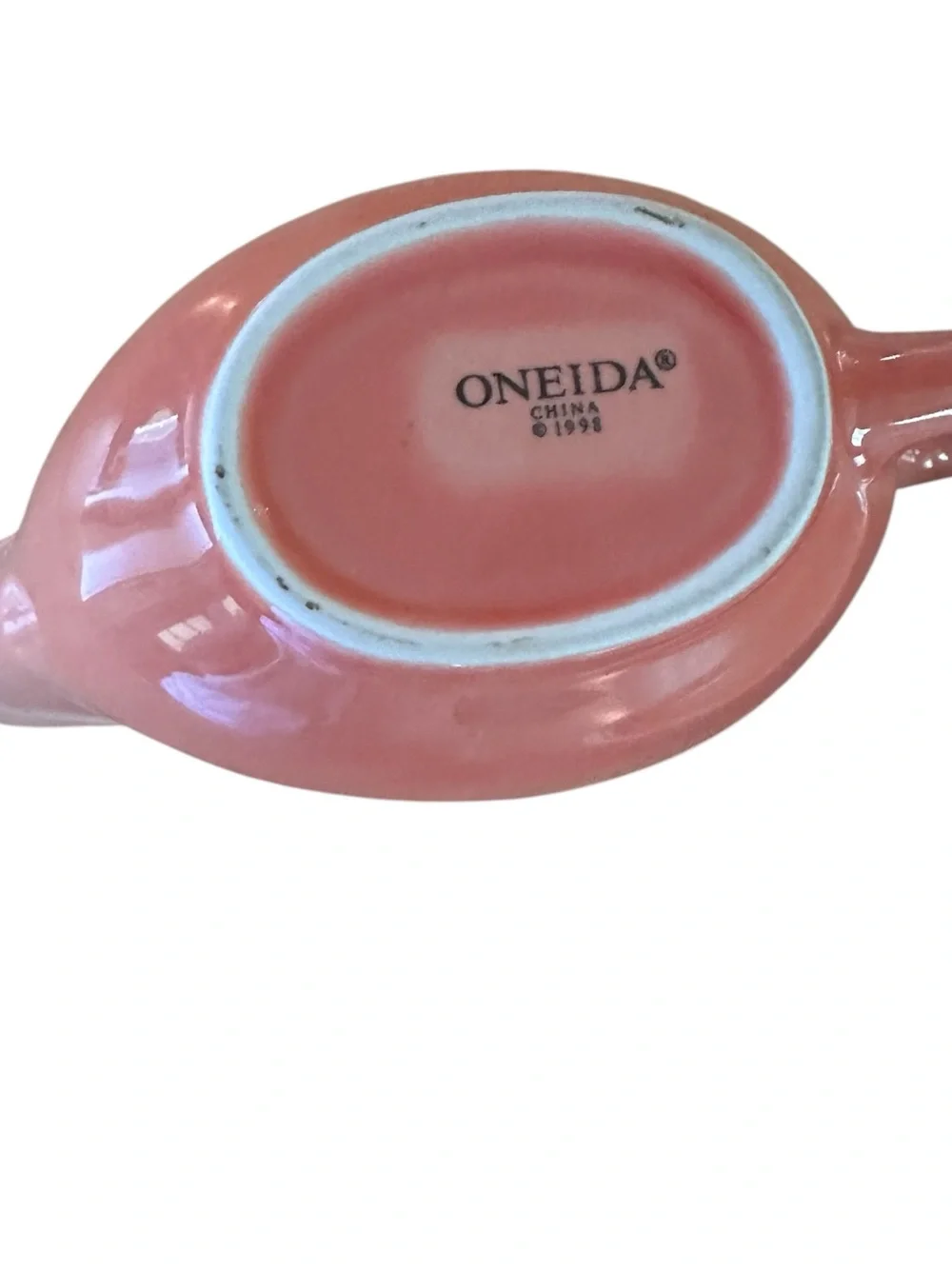 Oneida Pink Ceramic Gravy Boat with underplate 1998 vintage